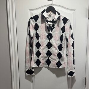 430-Pringle of Scotland Authentic Argyle Button-Up Shirt | Classic Heritage Knit